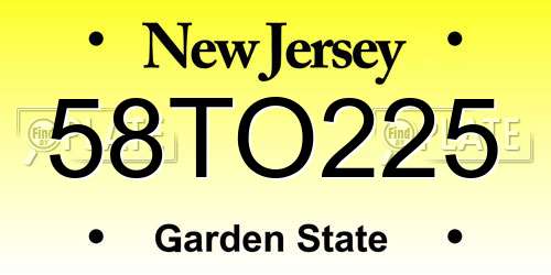 58TO225 New Jersey License Plate