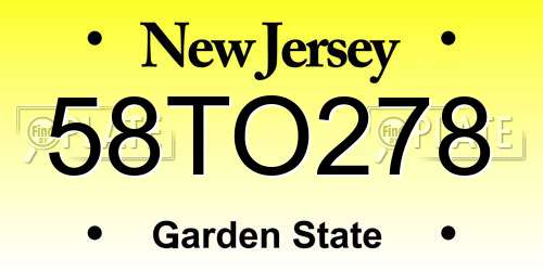 58TO278 New Jersey License Plate
