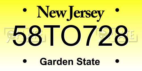 58TO728 New Jersey License Plate