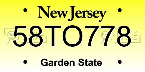 58TO778 New Jersey License Plate