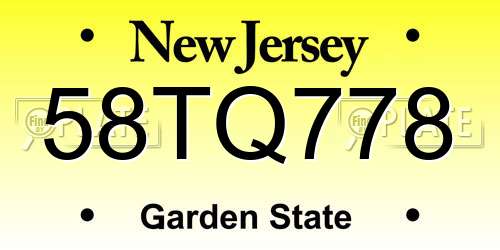 58TQ778 New Jersey License Plate