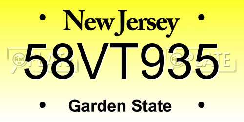58VT935 New Jersey License Plate