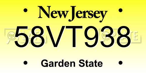 58VT938 New Jersey License Plate