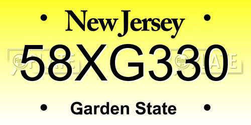 58XG330 New Jersey License Plate