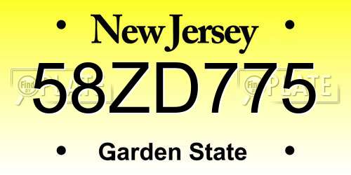 58ZD775 New Jersey License Plate