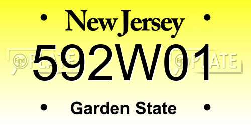 592W01 New Jersey License Plate