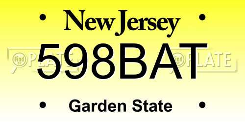 598BAT New Jersey License Plate