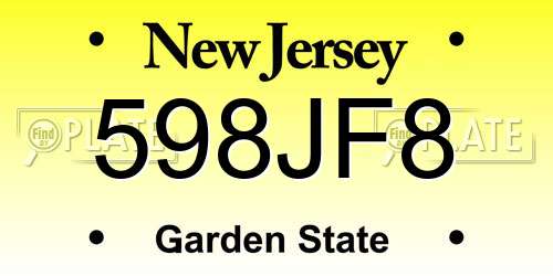 598JF8 New Jersey License Plate