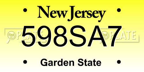 598SA7 New Jersey License Plate