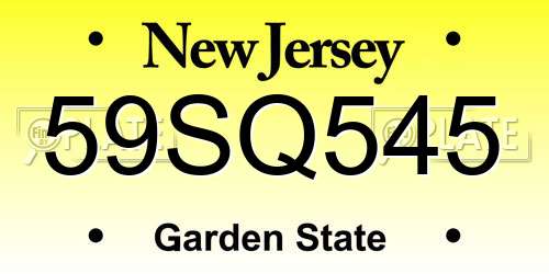 59SQ545 New Jersey License Plate