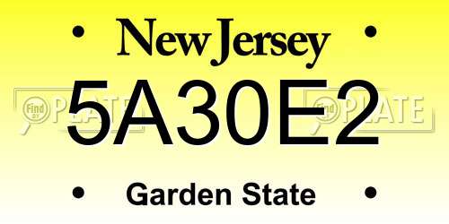 5A30E2 New Jersey License Plate