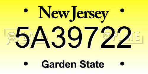5A39722 New Jersey License Plate