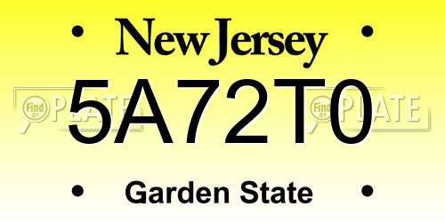5A72T0 New Jersey License Plate