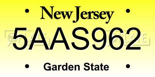 5AAS962 New Jersey License Plate