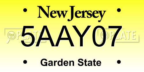 5AAY07 New Jersey License Plate