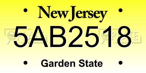 5AB2518 New Jersey License Plate