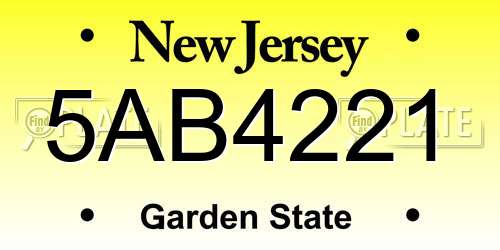 5AB4221 New Jersey License Plate