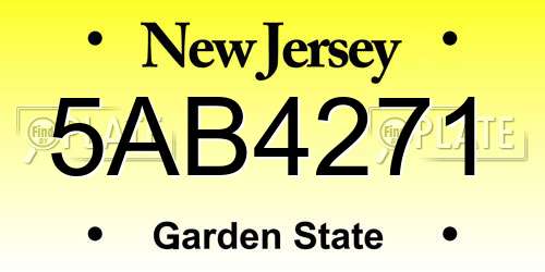 5AB4271 New Jersey License Plate