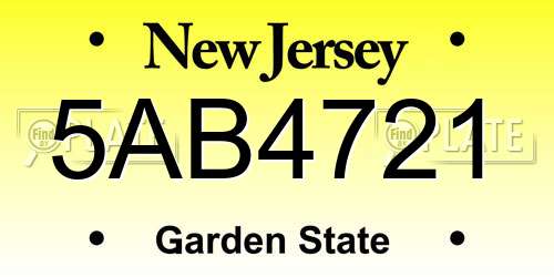 5AB4721 New Jersey License Plate