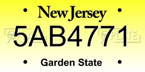 5AB4771 New Jersey License Plate