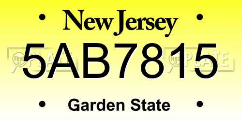 5AB7815 New Jersey License Plate