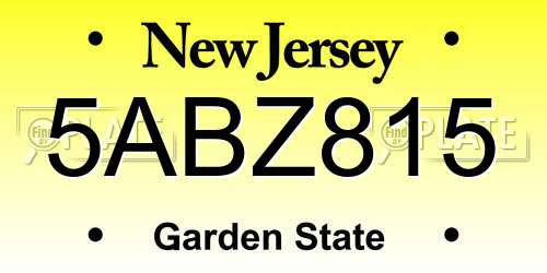 5ABZ815 New Jersey License Plate