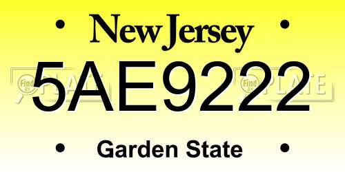 5AE9222 New Jersey License Plate