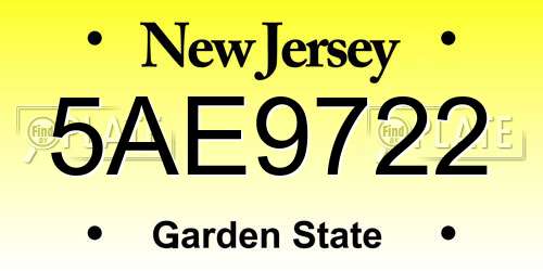 5AE9722 New Jersey License Plate