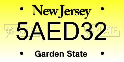 5AED32 New Jersey License Plate