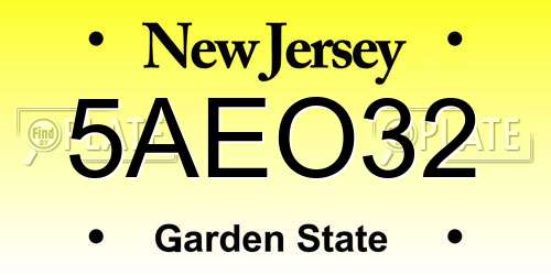 5AEO32 New Jersey License Plate
