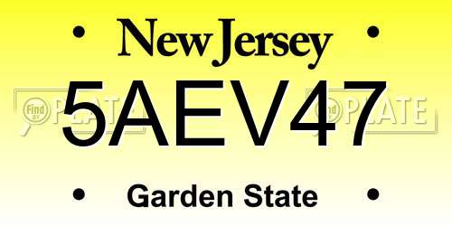 5AEV47 New Jersey License Plate