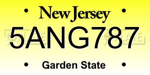 5ANG787 New Jersey License Plate