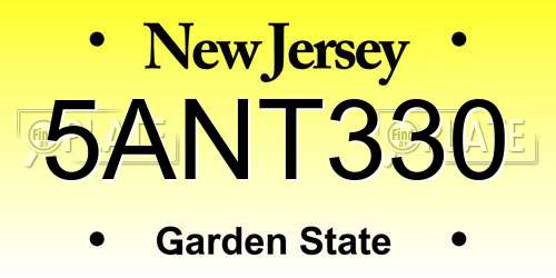 5ANT330 New Jersey License Plate