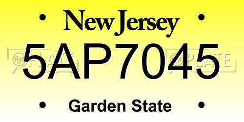 5AP7045 New Jersey License Plate
