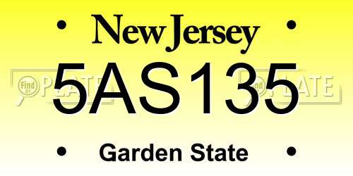 5AS135 New Jersey License Plate