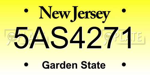 5AS4271 New Jersey License Plate