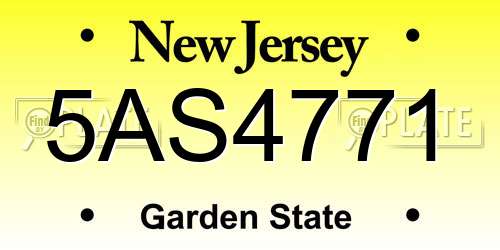 5AS4771 New Jersey License Plate