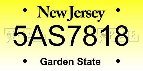 5AS7818 New Jersey License Plate