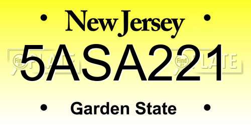 5ASA221 New Jersey License Plate