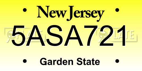 5ASA721 New Jersey License Plate