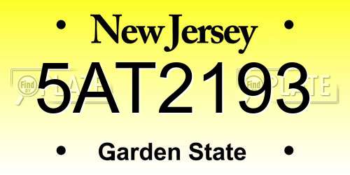 5AT2193 New Jersey License Plate