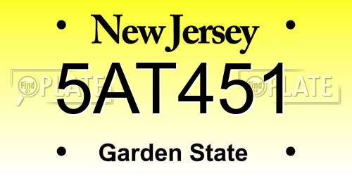 5AT451 New Jersey License Plate