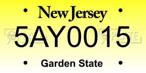 5AY0015 New Jersey License Plate