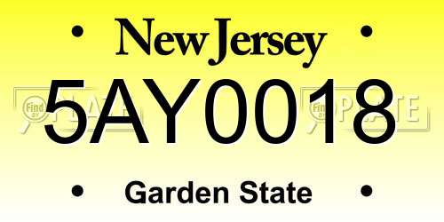 5AY0018 New Jersey License Plate
