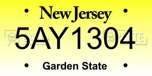 5AY1304 New Jersey License Plate