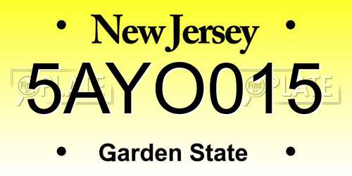 5AYO015 New Jersey License Plate