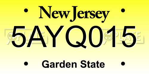 5AYQ015 New Jersey License Plate