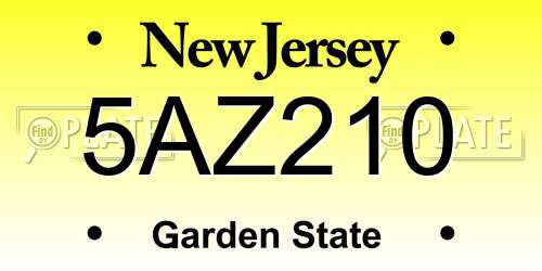5AZ210 New Jersey License Plate