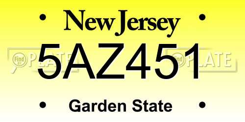 5AZ451 New Jersey License Plate
