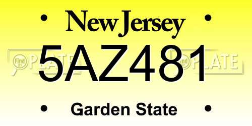5AZ481 New Jersey License Plate